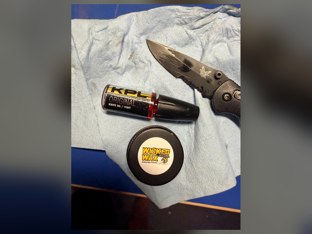 Folding knife with sharpening care products